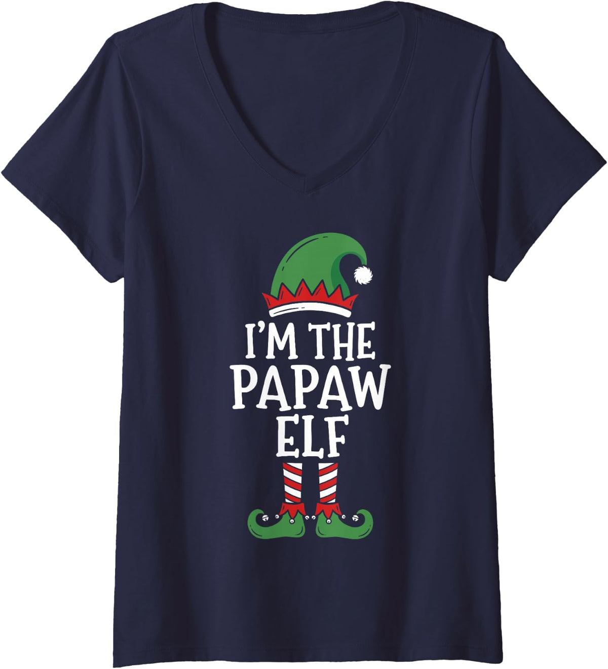 Women's I'm the Papaw Elf Matching Family Christmas 2026 Funny Crew V-Neck T-Shirt - Navy Blue