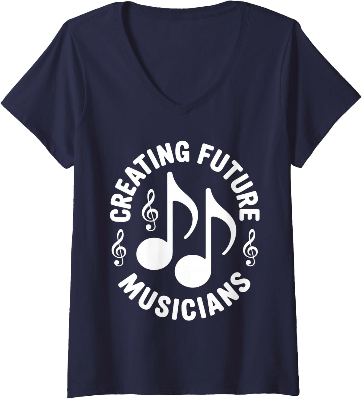 Women's Creating Future Musicians School Music Teacher V-Neck T-Shirt - Navy Blue