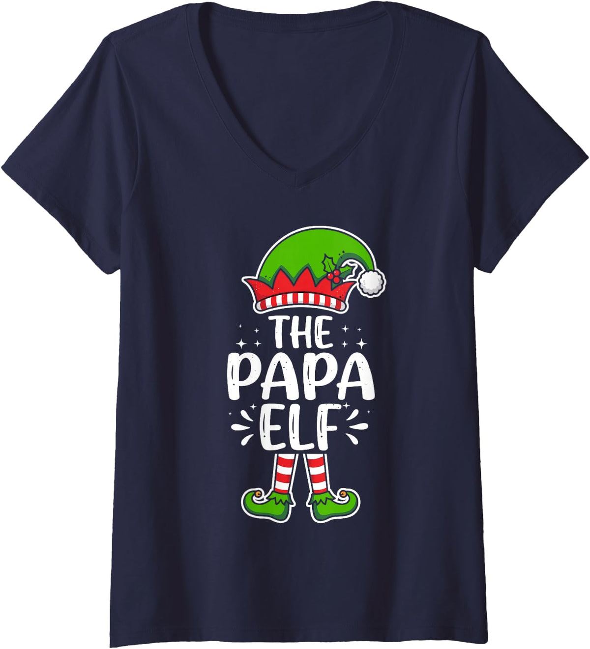 Women's I'm the Papa Elf Christmas Costume Funny Matching Family V-Neck T-Shirt - Navy Blue