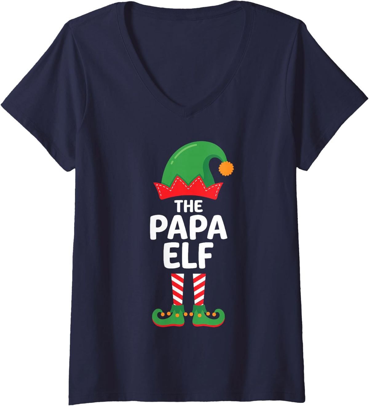Women's The Papa Elf Ugly Christmas Funny Matching Family Group V-Neck T-Shirt - Navy Blue