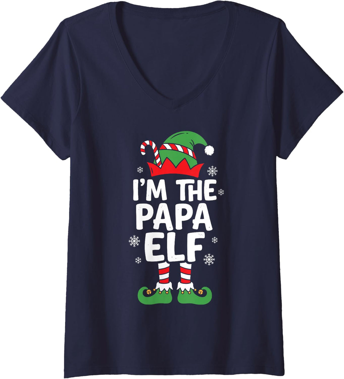 Women's I'm the Papa Elf Christmas Pajama Party Matching Family V-Neck T-Shirt - Navy Blue