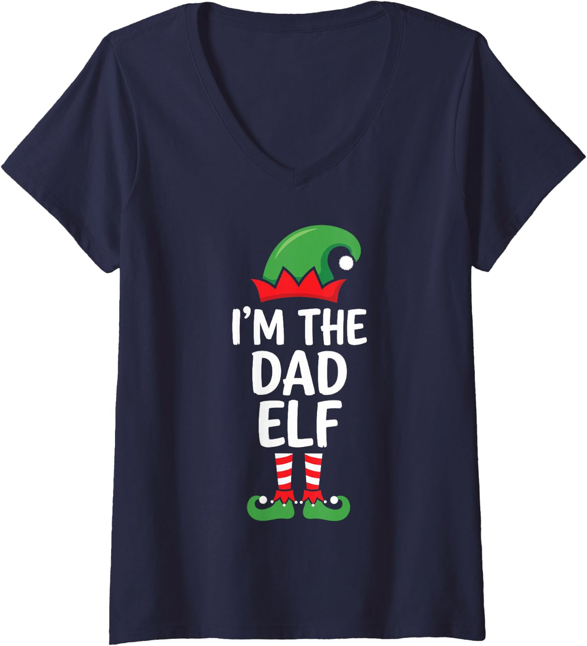 Women's I'm the Dad Elf Ugly Christmas Party Funny Family Matching V-Neck T-Shirt - Navy Blue
