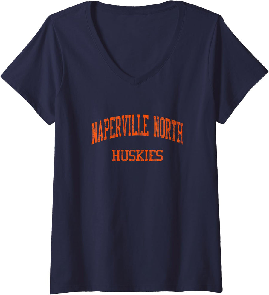 Womens Naperville North High School HS Naperville IL Vintage Sports V-Neck T-Shirt - Navy Blue