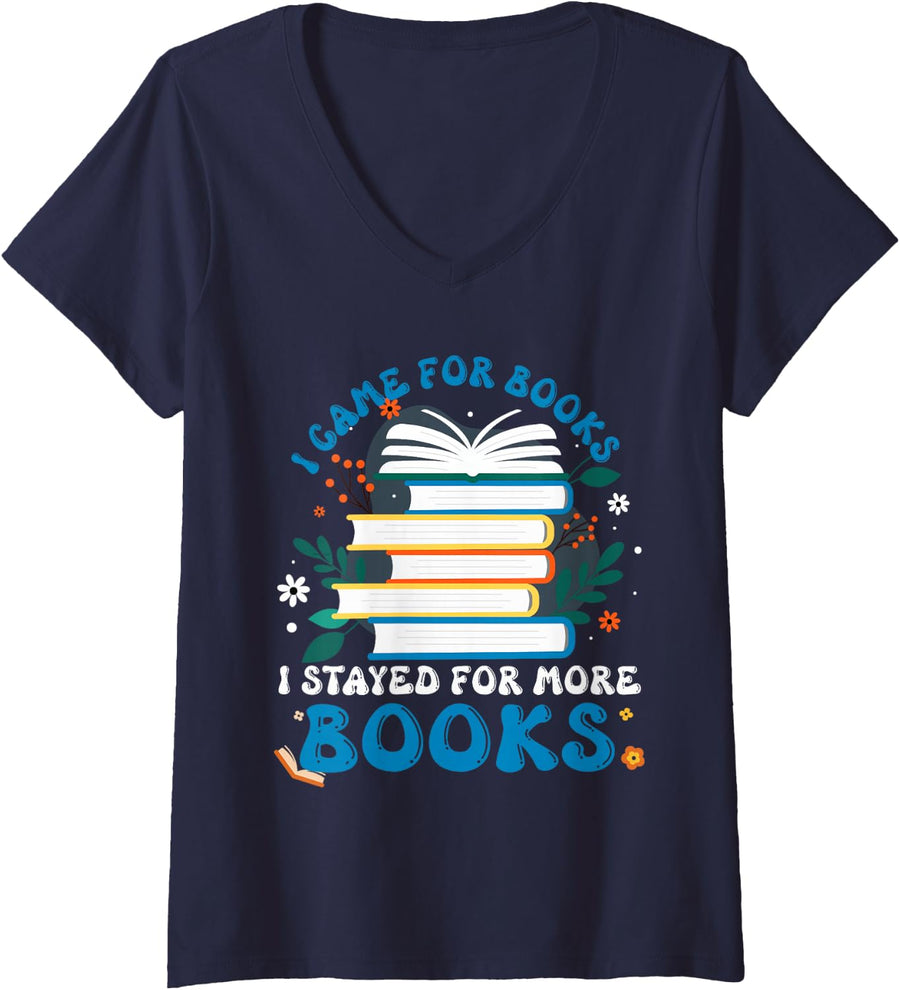 Women's Book Fair School I Came for Books V-Neck T-Shirt - Navy Blue