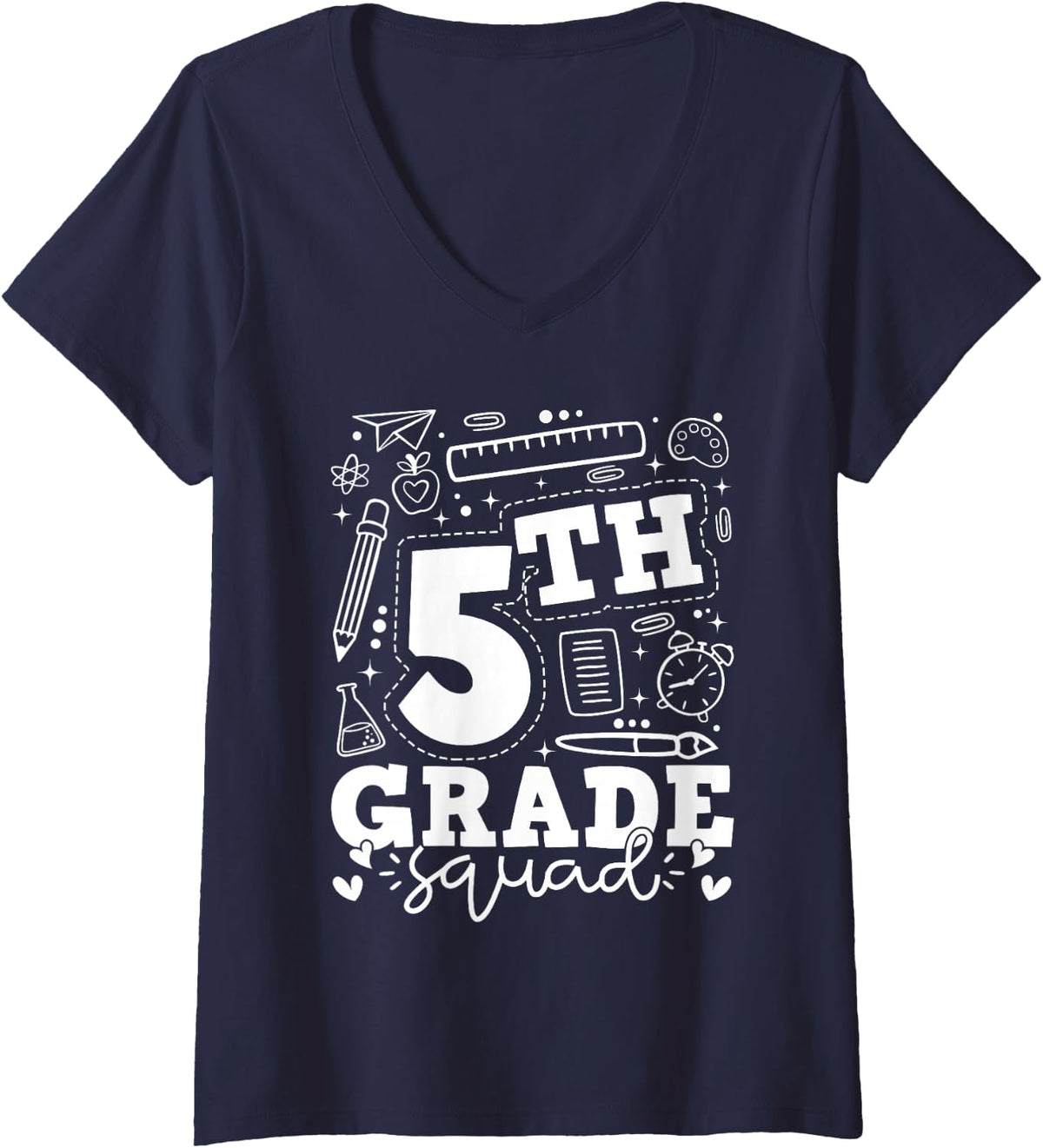 Women's Back to School 5th Fifth Grade Squad Teacher Kid V-Neck T-Shirt - Navy Blue