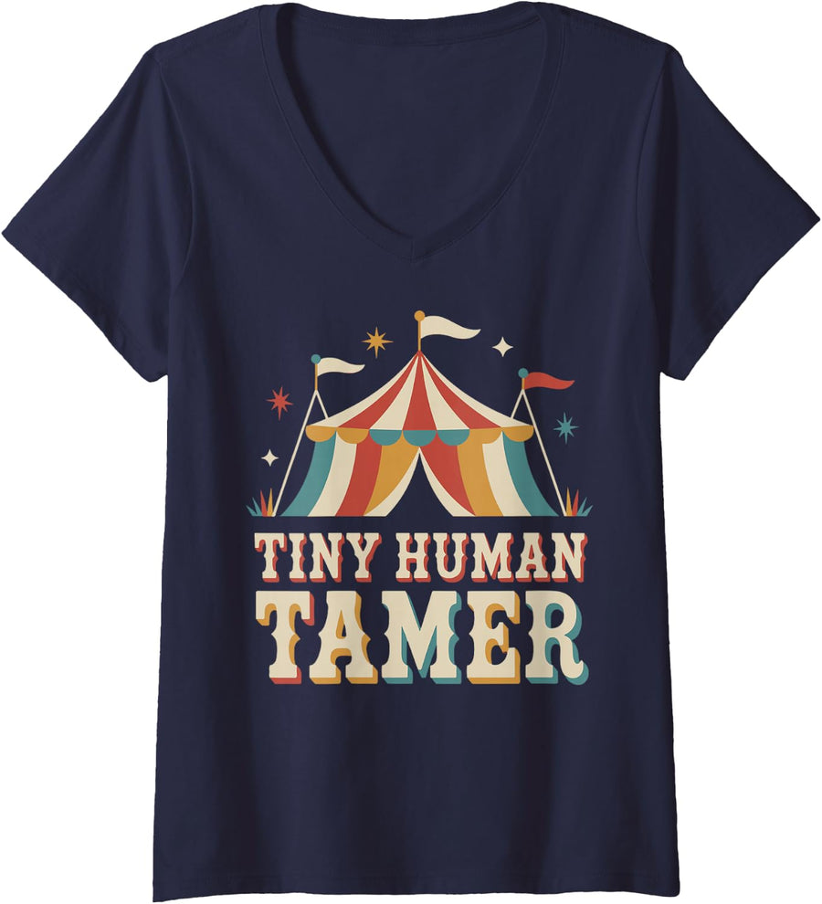 Women's Circus Carnival PreK Daycare Preschool Teacher Assistant V-Neck T-Shirt - Navy Blue