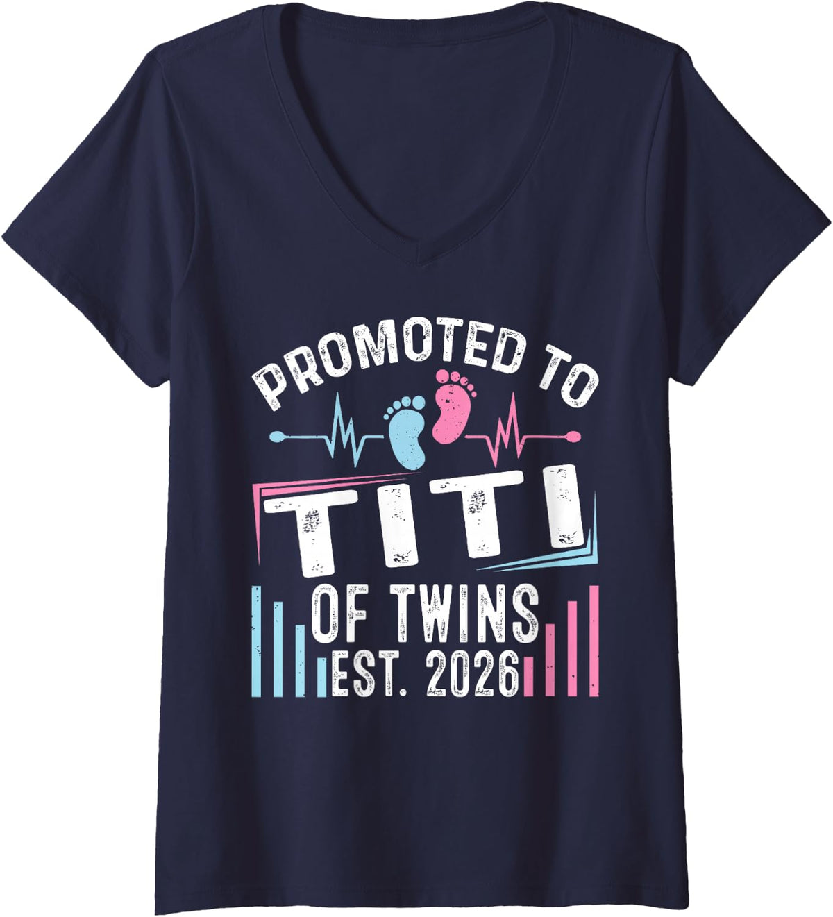 Women's Promoted to Titi of Twins Est 2026 Baby Shower V-Neck T-Shirt - Navy Blue