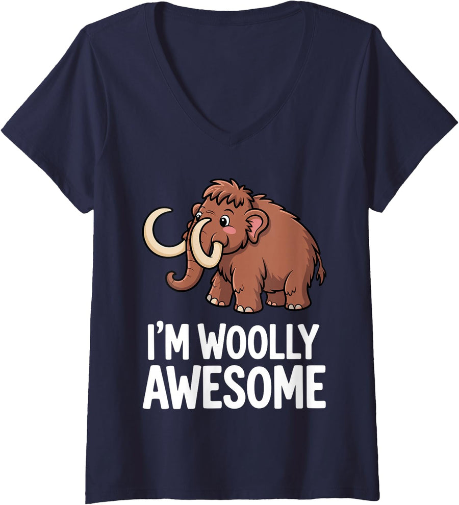 Women's Cool Mammoth Art for Men Women Kids Woolly Mammoth Lovers V-Neck T-Shirt - Navy Blue