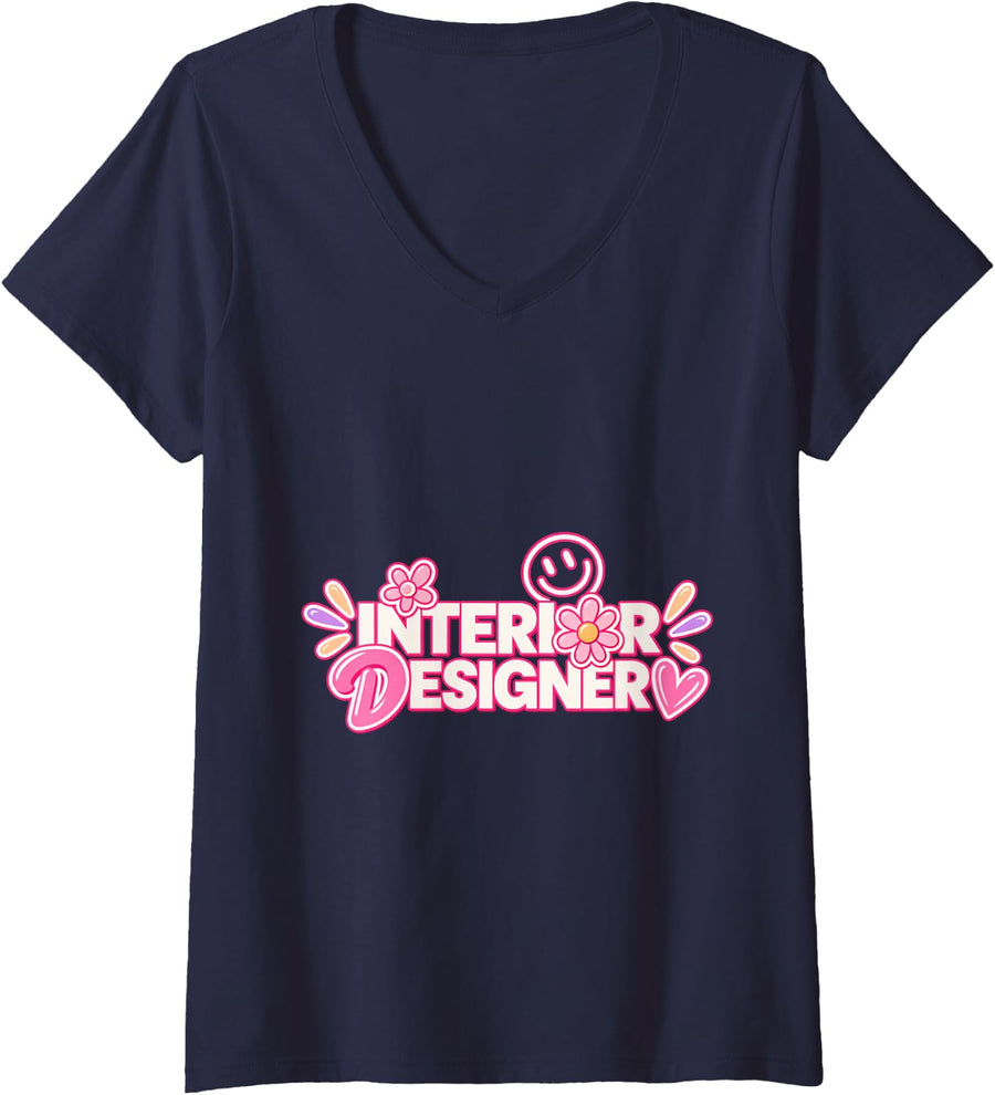 Women's Interior Designer V-Neck T-Shirt - Navy Blue