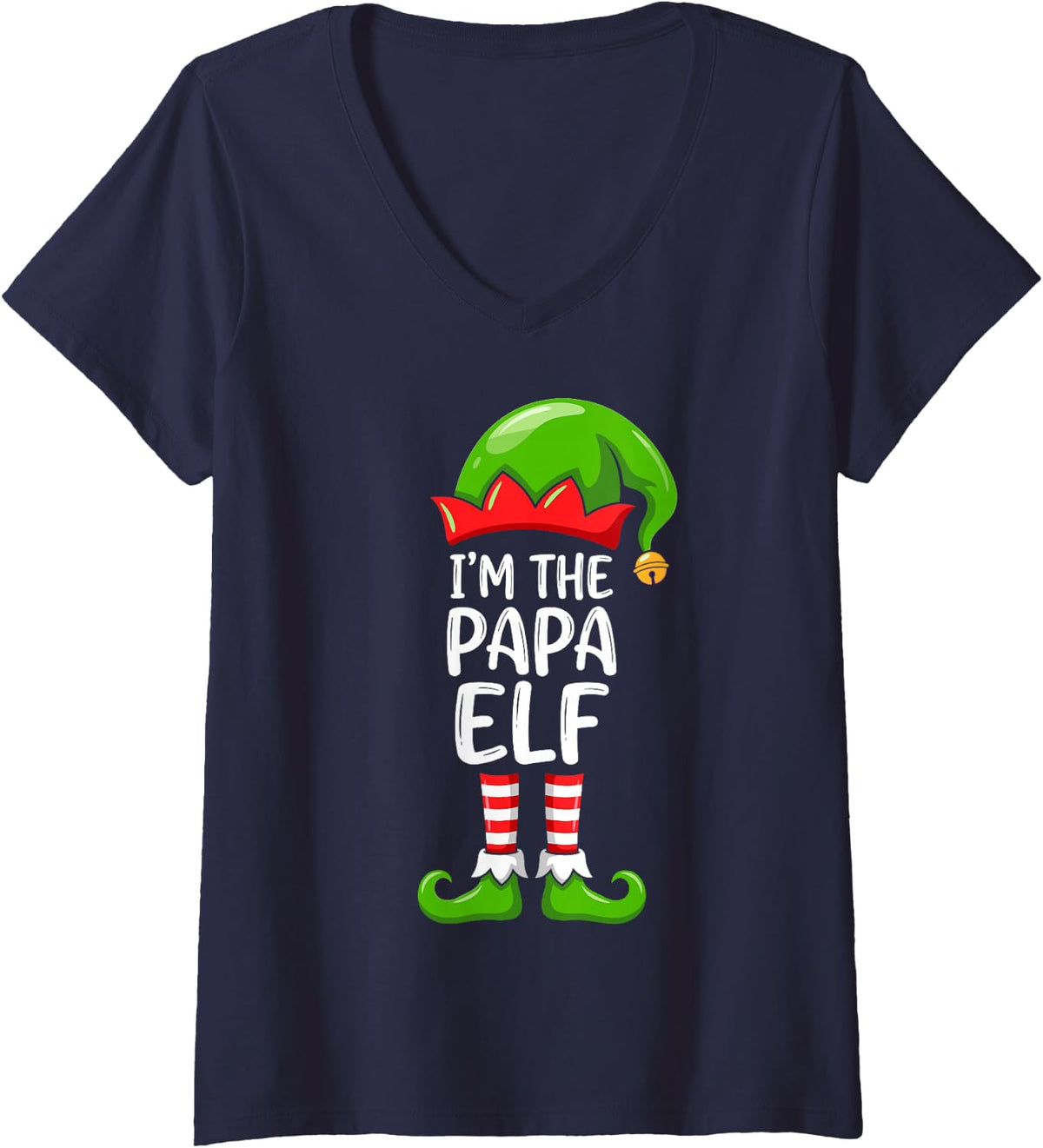 Women's I'm the Papa Elf Funny Santa's Helper Matching Christmas V-Neck T-Shirt - Navy Blue