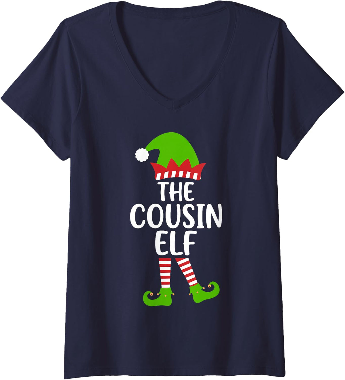 Women's I'm the Cousin Elf Holiday Xmas Party Matching Family Group V-Neck T-Shirt - Navy Blue