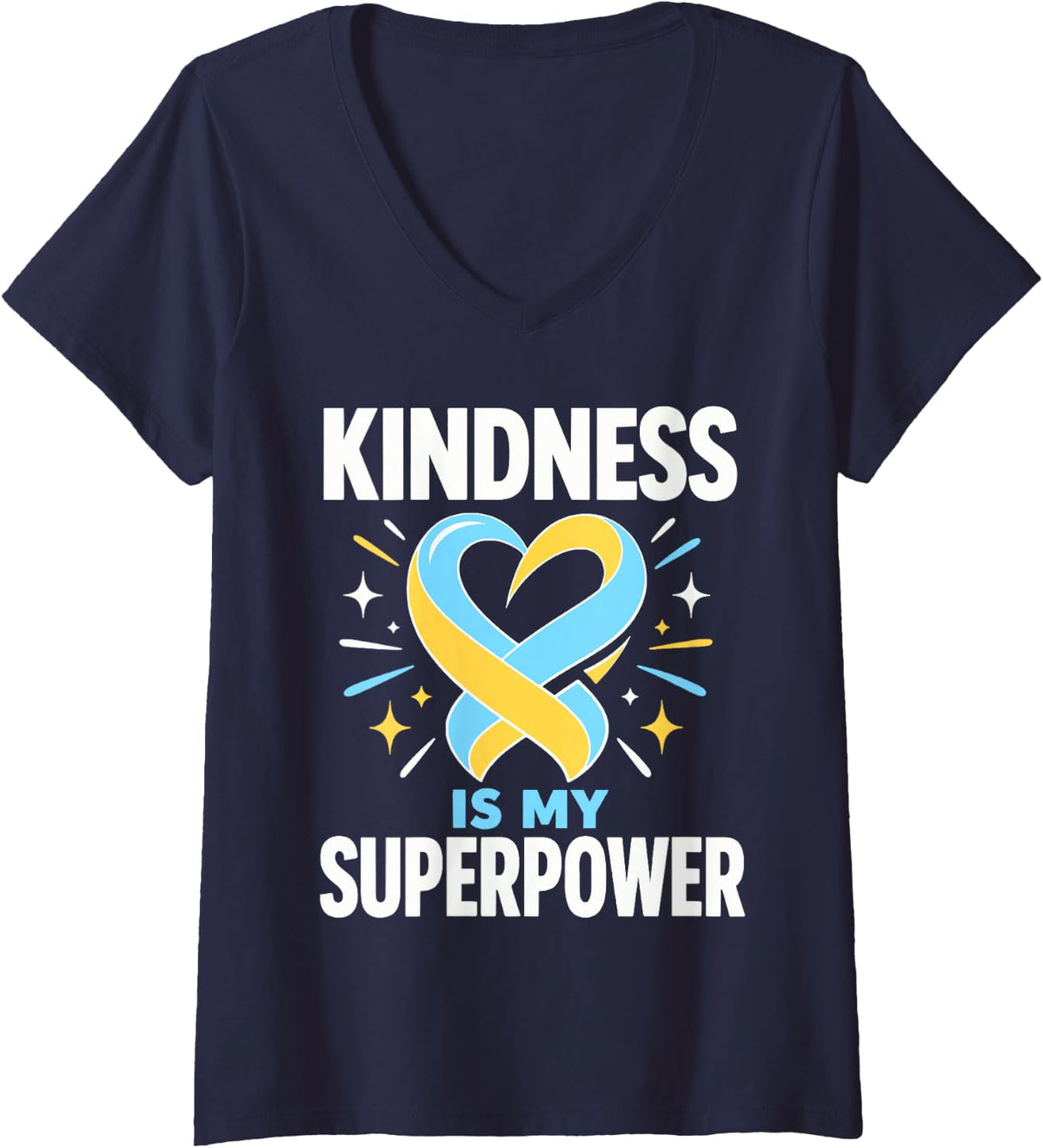Women's Kindness is My Superpower Down Syndrome Awareness V-Neck T-Shirt - Navy Blue