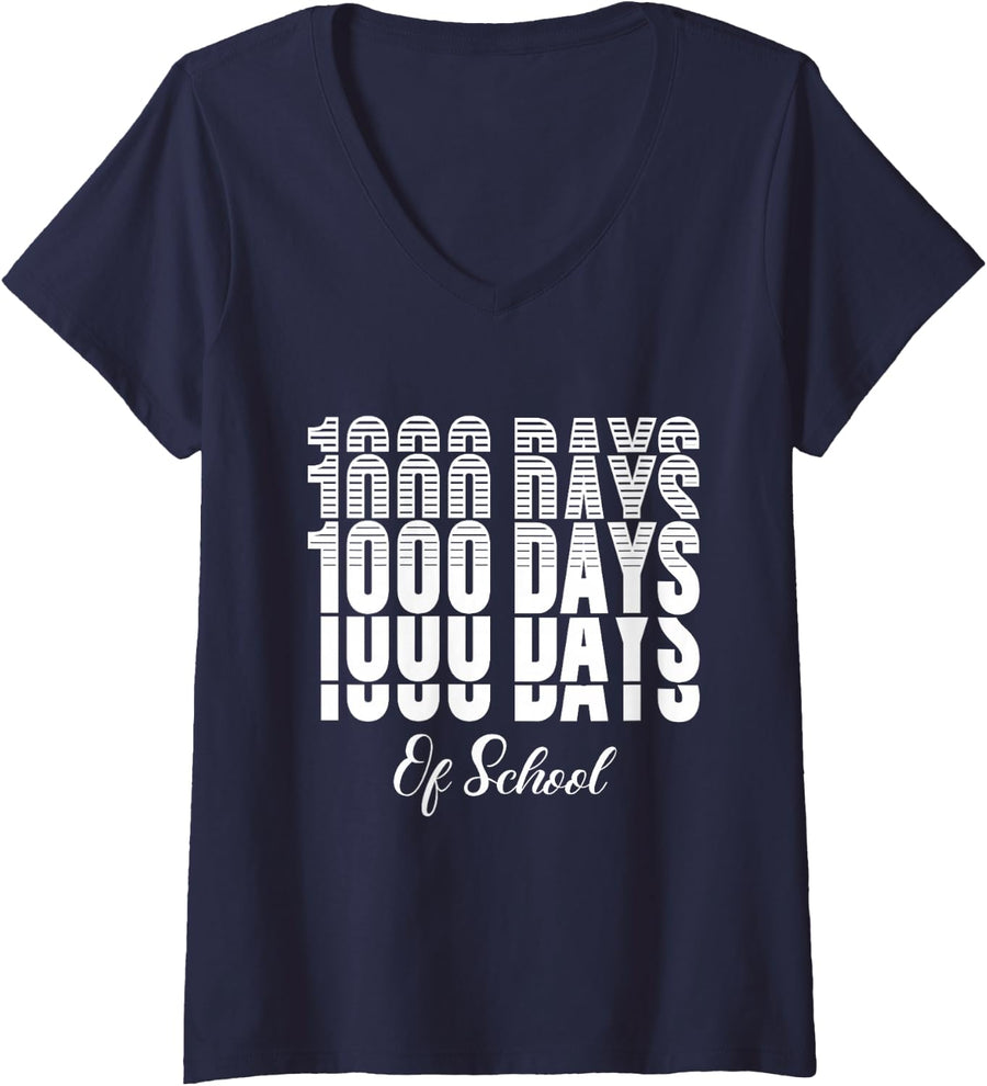 Women's 1000 Days of School 5th Grade Squad Teachers Students Happy V-Neck T-Shirt - Navy Blue