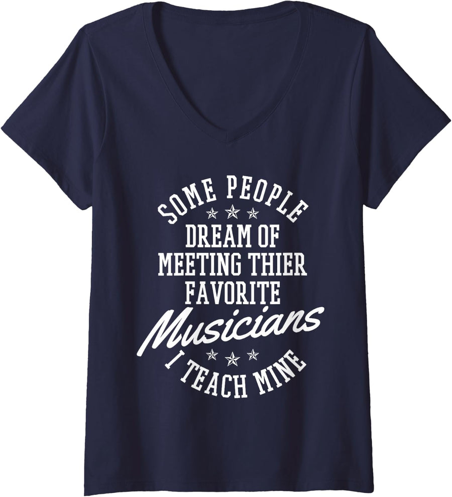 Women's Music Teacher Funny Saying Quote Teach Musicians Gift V-Neck T-Shirt - Navy Blue