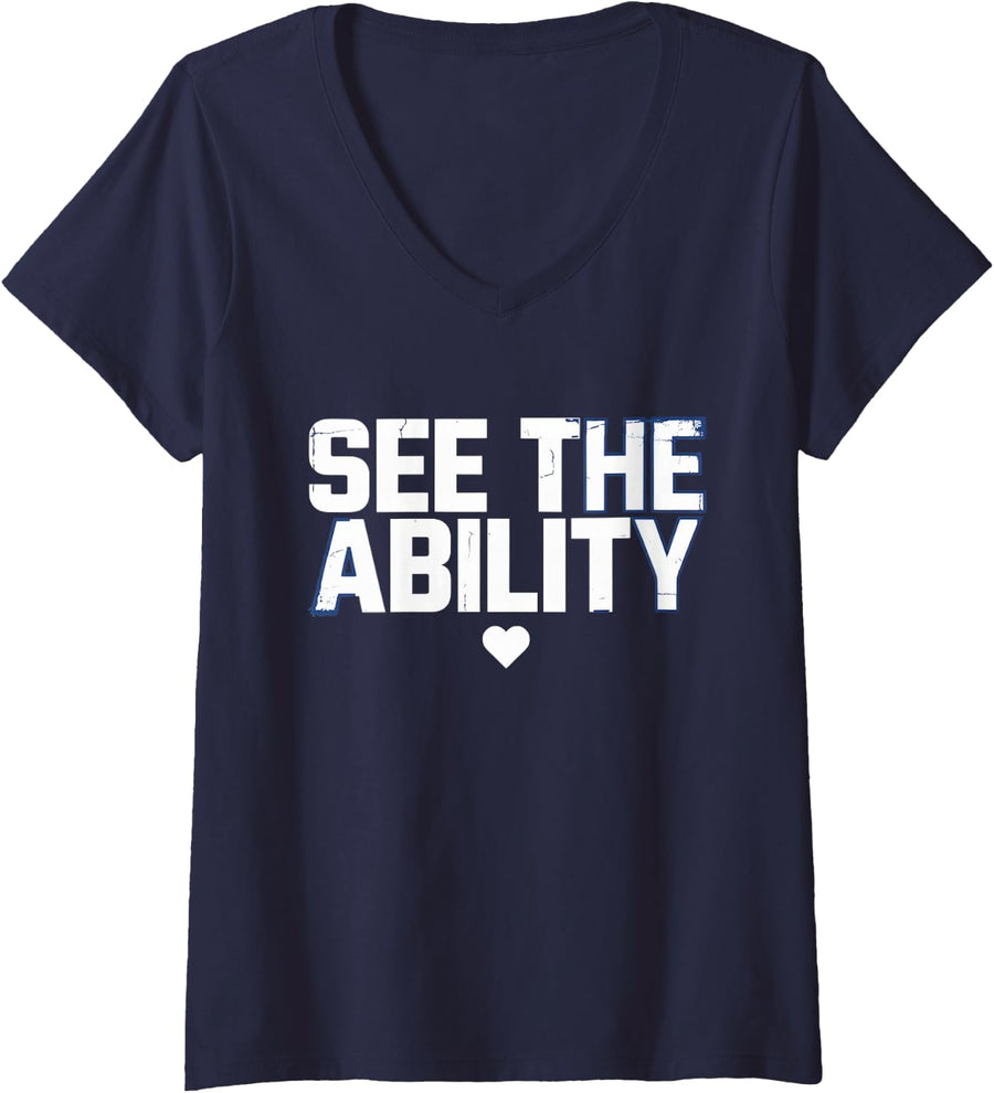 Women's See The Ability - Down Syndrome Awareness V-Neck T-Shirt - Navy Blue