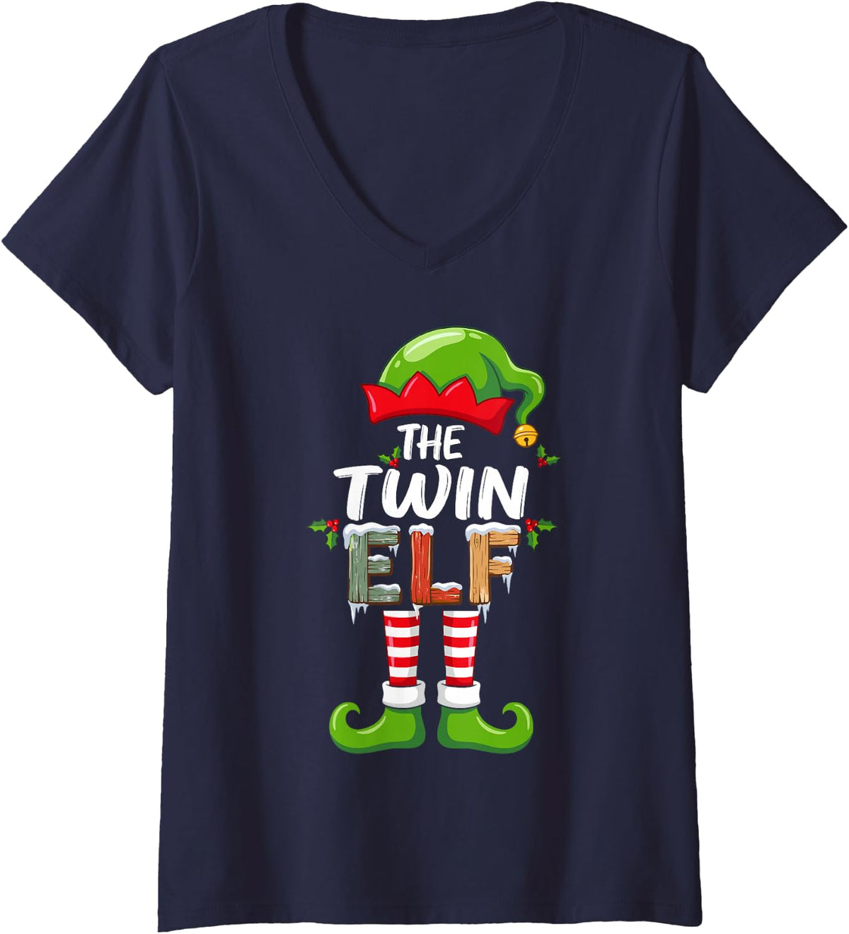 Women's The Twin Elf Christmas Morning Matching Family Crew V-Neck T-Shirt - Navy Blue