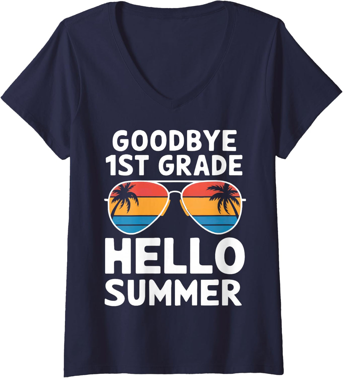 Women's Hello 2nd Grade Goodbye 1st Grade Graduation Gifts for Kids V-Neck T-Shirt - Navy Blue