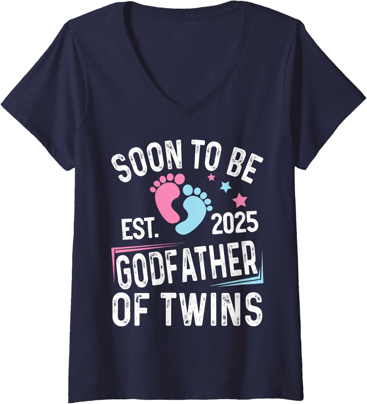 Women's Soon to Be Godfather of Twins Est. 2025 Godfather Vintage V-Neck T-Shirt - Navy Blue