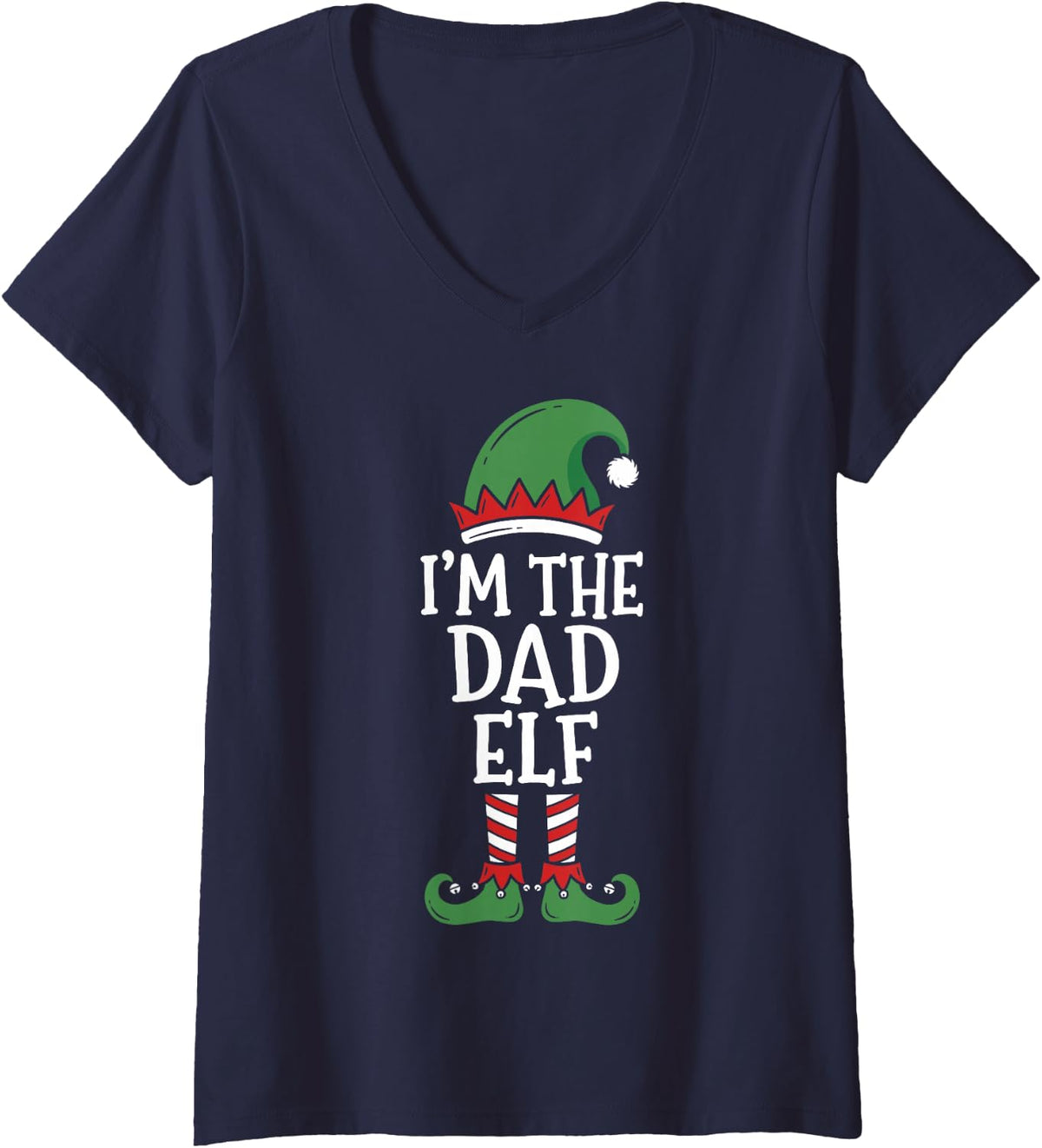 Women's I'm the Dad Elf Matching Family Christmas 2026 Holiday Crew V-Neck T-Shirt - Navy Blue