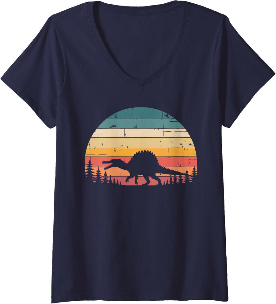 Women's Funny Spinosaurus Design for Men Women Kids Dino Spinosaurus V-Neck T-Shirt - Navy Blue
