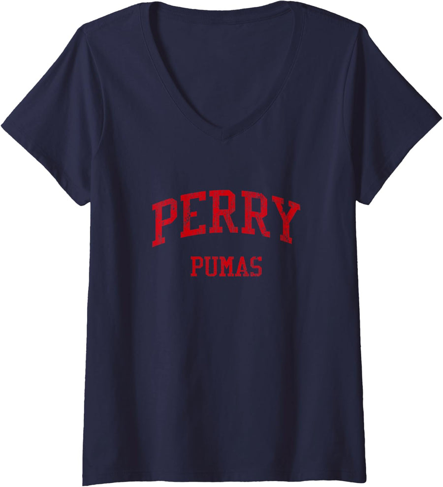 Womens Perry High School HS Gilbert AZ Vintage Sports V-Neck T-Shirt - Navy Blue