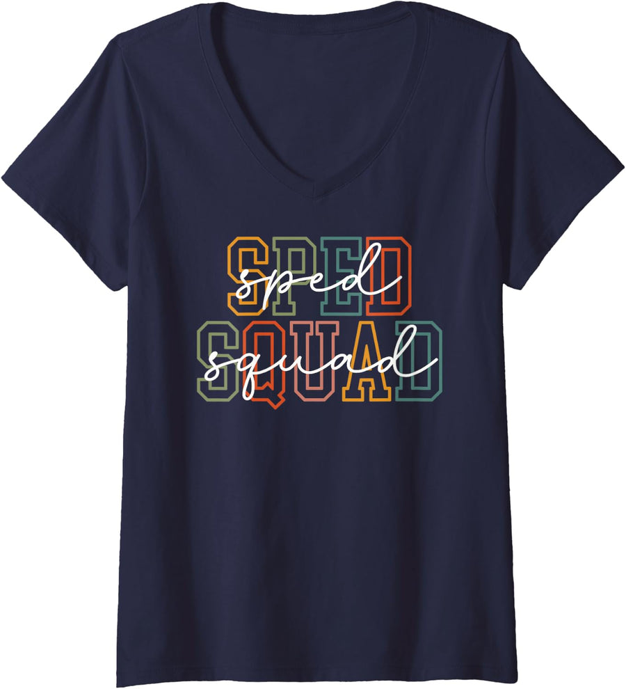 Women's Sped Squad Sped Crew Team Special Education Teacher Life V-Neck T-Shirt - Navy Blue
