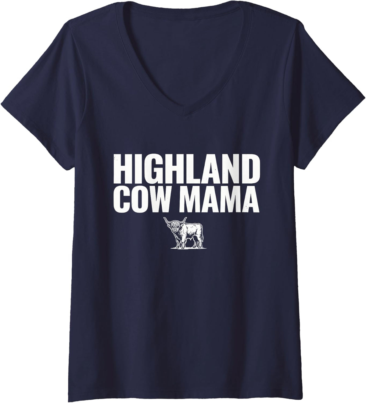 Women's Highland Cow Mama V-Neck T-Shirt - Navy Blue