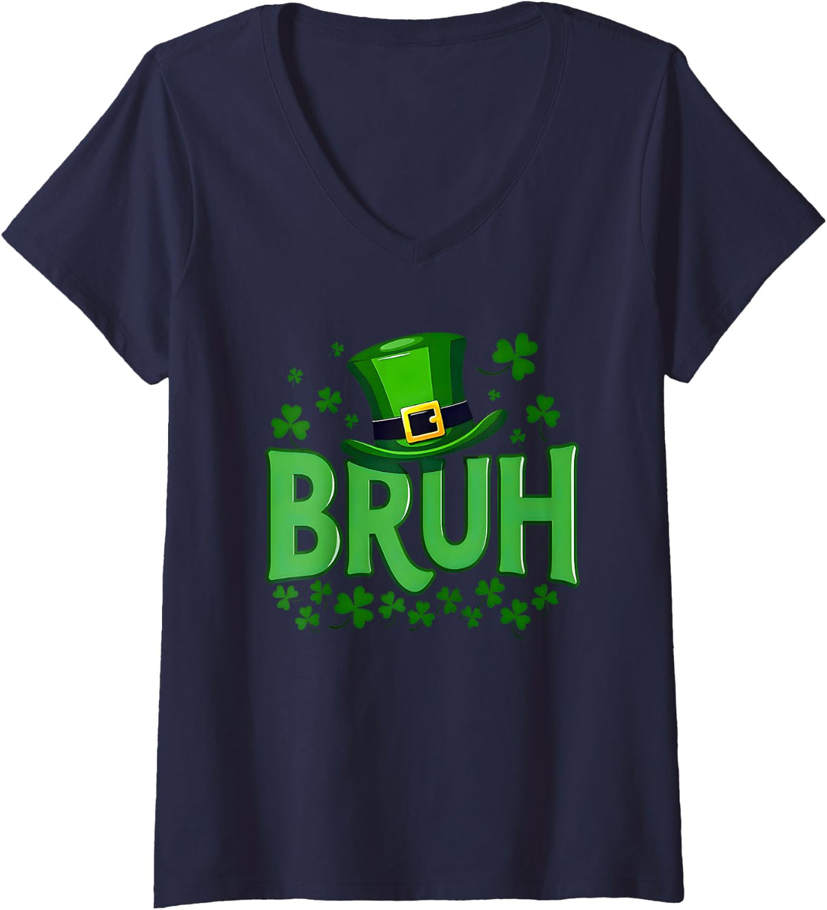 Women's Bruh Dabbing Shamrock Clover St Patricks Day Teens Boys Kids V-Neck T-Shirt - Navy Blue