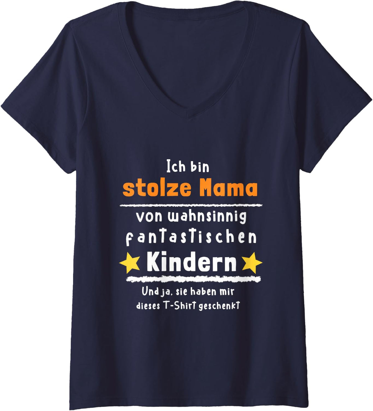 Women's Proud Mom of Fantastic Kids - German Quote Mother’s Day V-Neck T-Shirt - Navy Blue