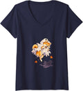 Women's Shiba Inu Startled by a Ghost Shadow V-Neck T-Shirt - Navy Blue