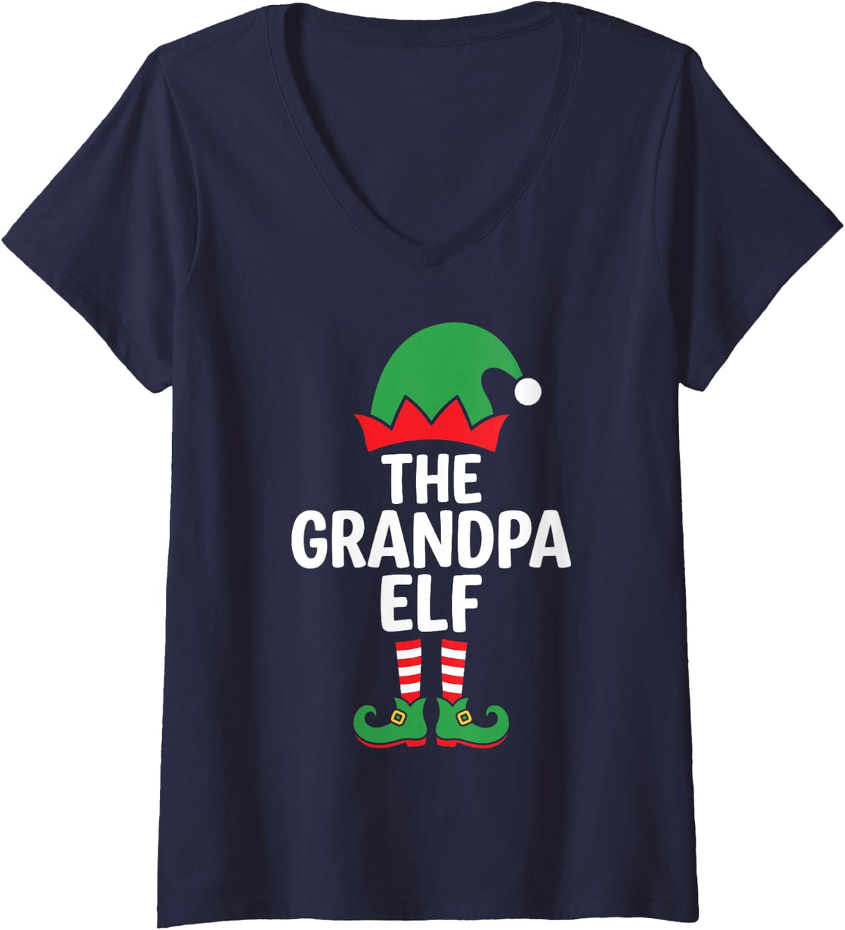 Women's The Grandpa Elf Cute Christmas Eve Matching Family V-Neck T-Shirt - Navy Blue