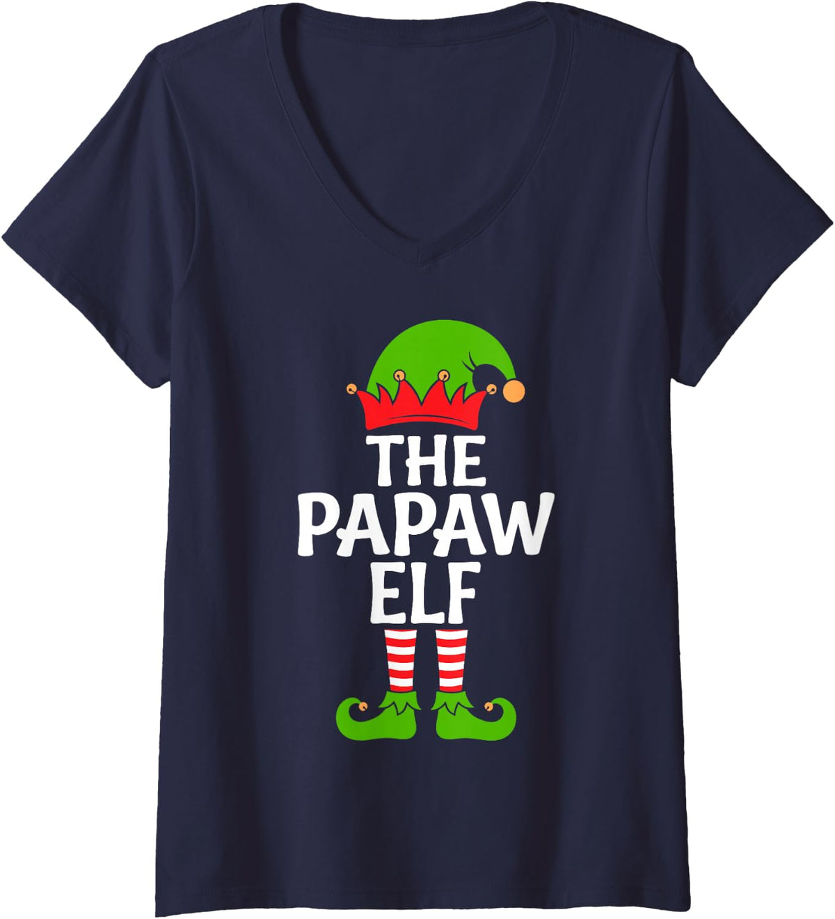 Women's I'm the Papaw Elf Funny Christmas Eve Matching Family Team V-Neck T-Shirt - Navy Blue