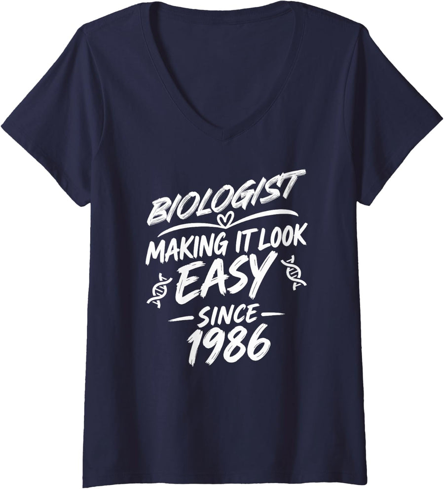 Women's Biologist 40th Birthday Anniversary, Perfect Biologist V-Neck T-Shirt - Navy Blue