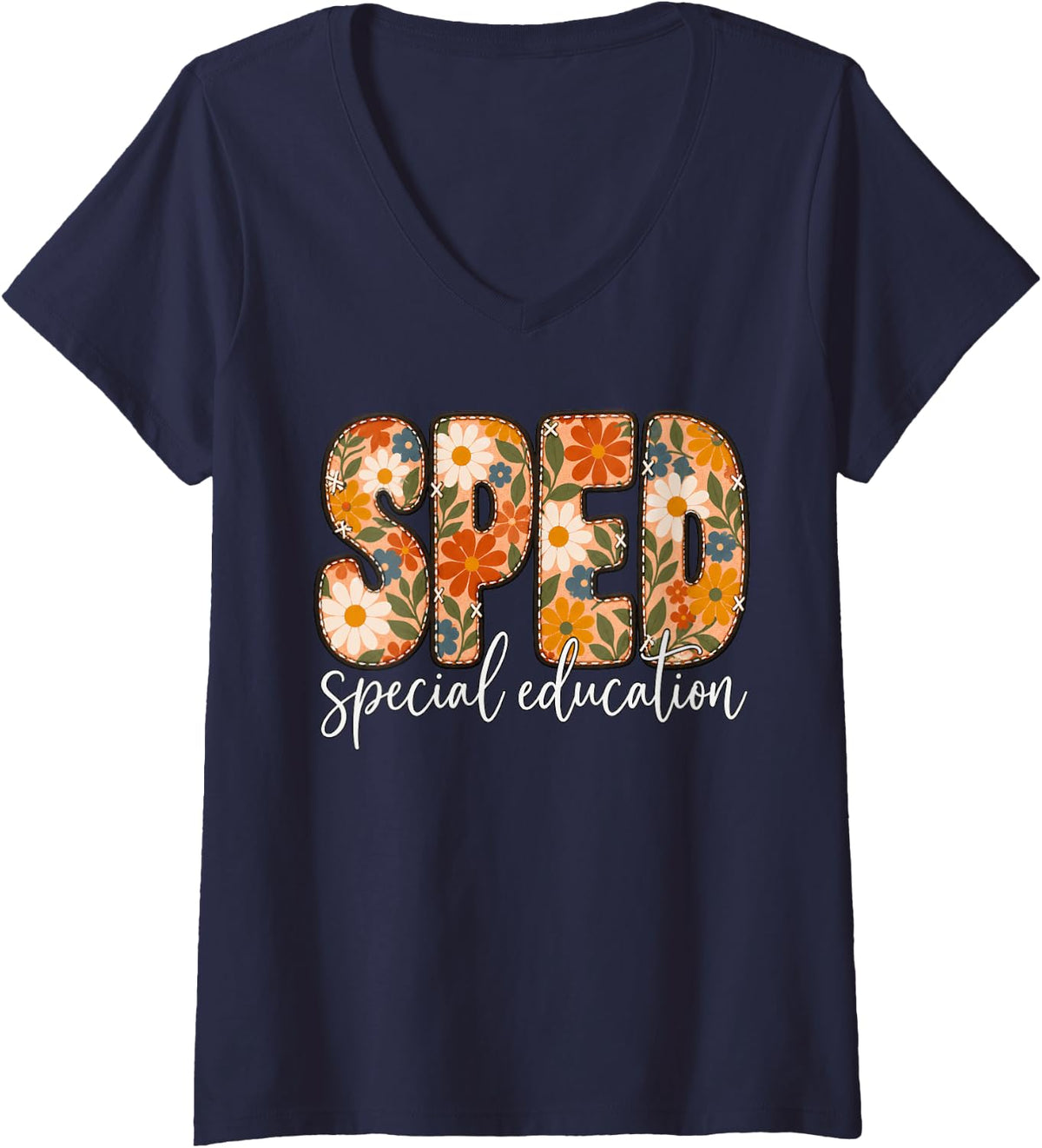 Women's Special Education Teacher Sped Squad SPED Teacher V-Neck T-Shirt - Navy Blue