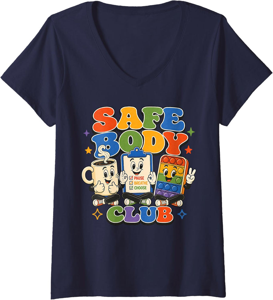 Women's SPED Teacher para Retro 70s Behavior para Professional Cute V-Neck T-Shirt - Navy Blue