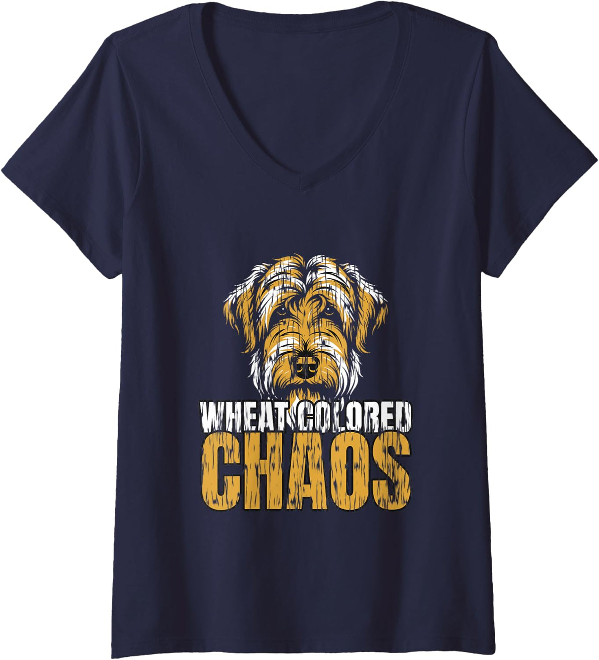 Women's Soft Coated Wheaten Terrier - Wheat Colored Chaos V-Neck T-Shirt - Navy Blue