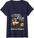 Women's I Asked God for A Partner in Crime Cute Funny Chicken Saying V-Neck T-Shirt - Navy Blue