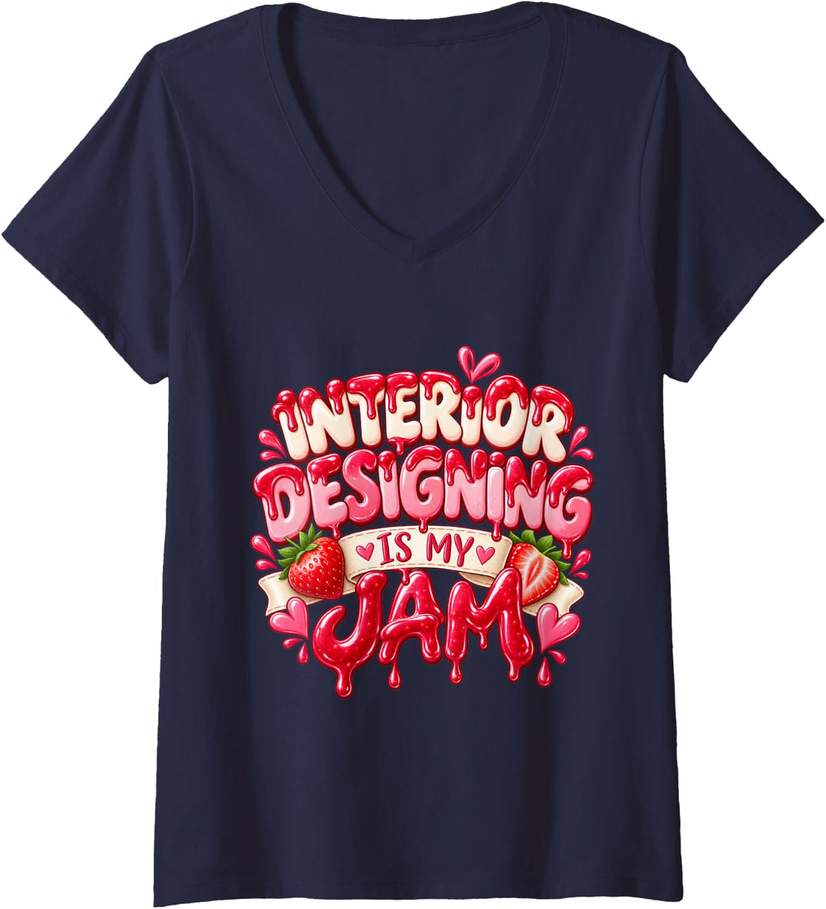 Women's Interior Designing is My Jam V-Neck T-Shirt - Navy Blue