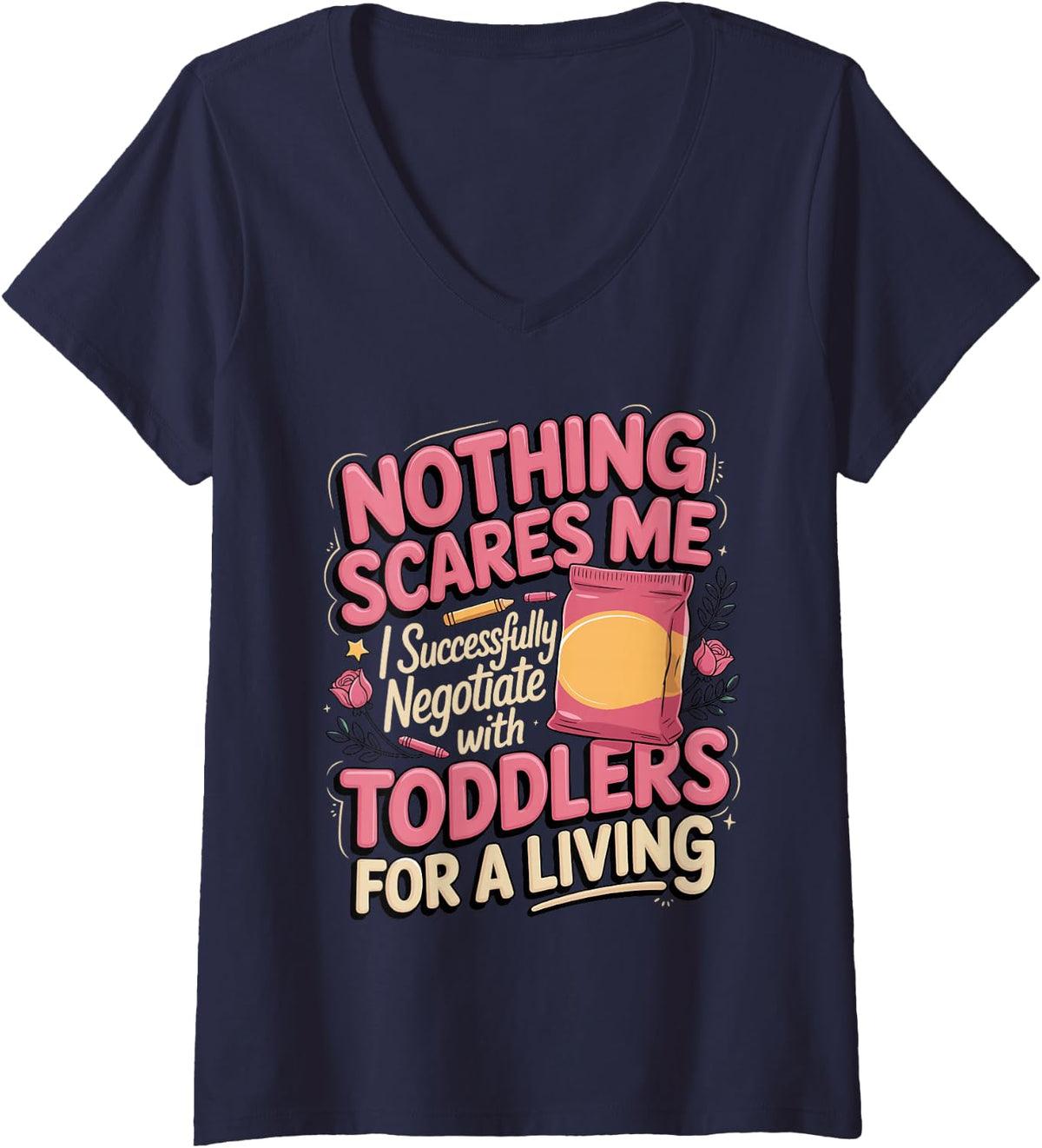 Women's Nothing Scares Me I Negotiate with Toddlers V-Neck T-Shirt - Navy Blue