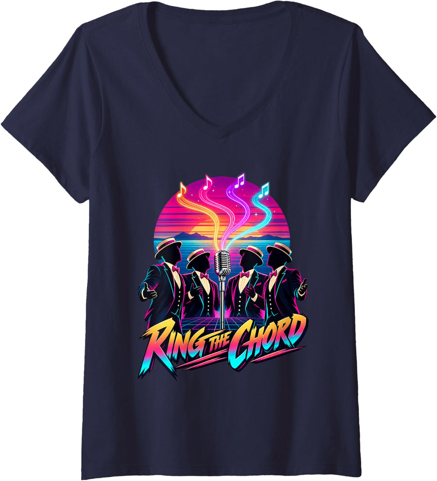 Women's Ring The Chord Barbershop Quartet A Cappella Harmony V-Neck T-Shirt - Navy Blue