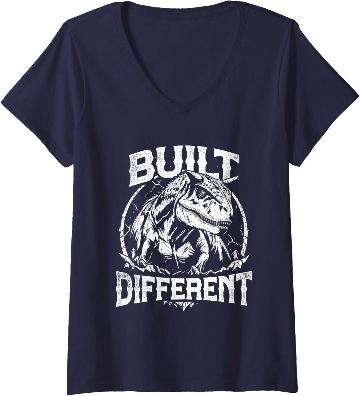 Women's Carnotaurus Built Dino Different Vintage Dinosaur Lover V-Neck T-Shirt - Navy Blue