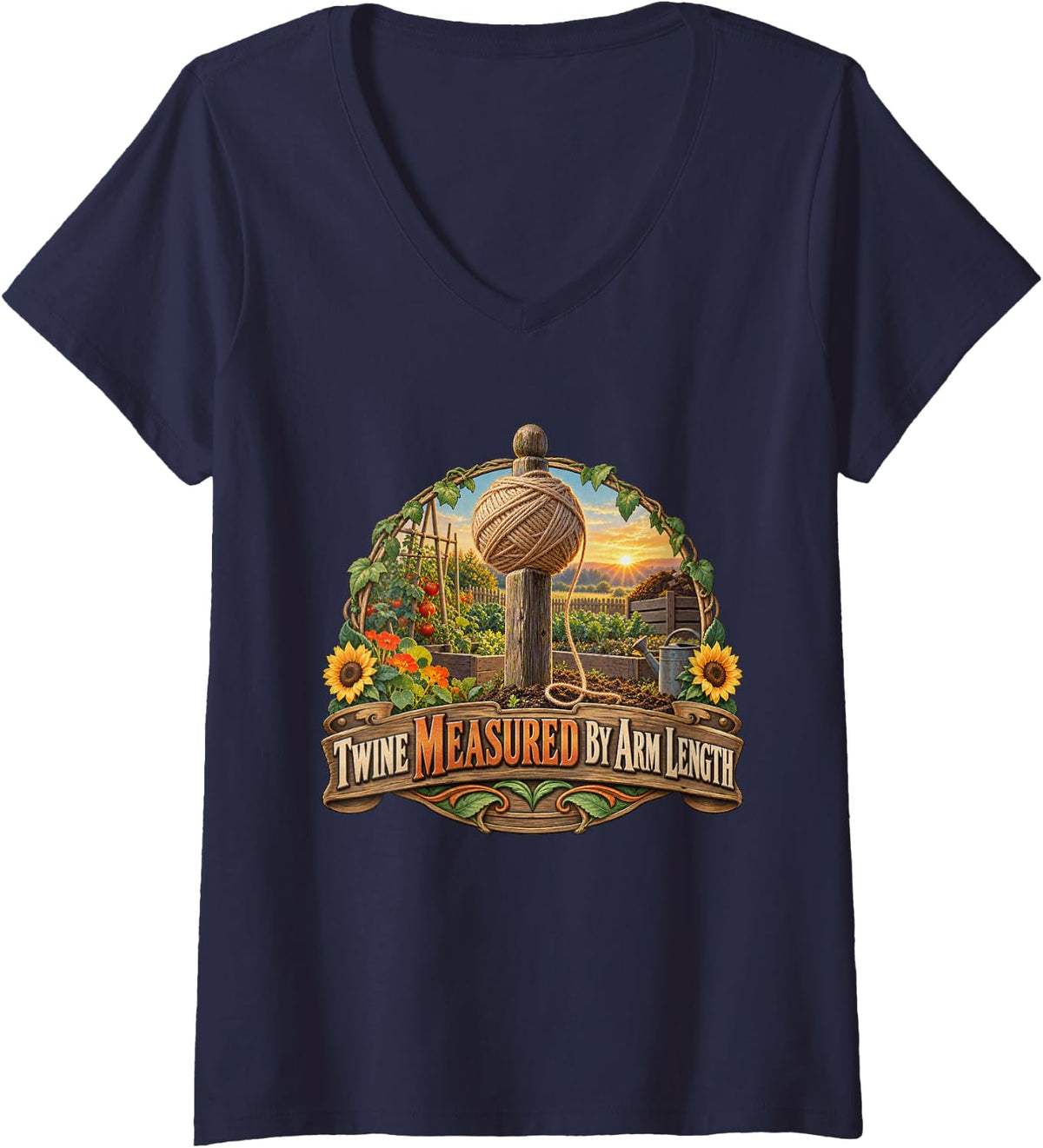 Women's Twine Measured By Arm Length Gardening Graphic V-Neck T-Shirt - Navy Blue