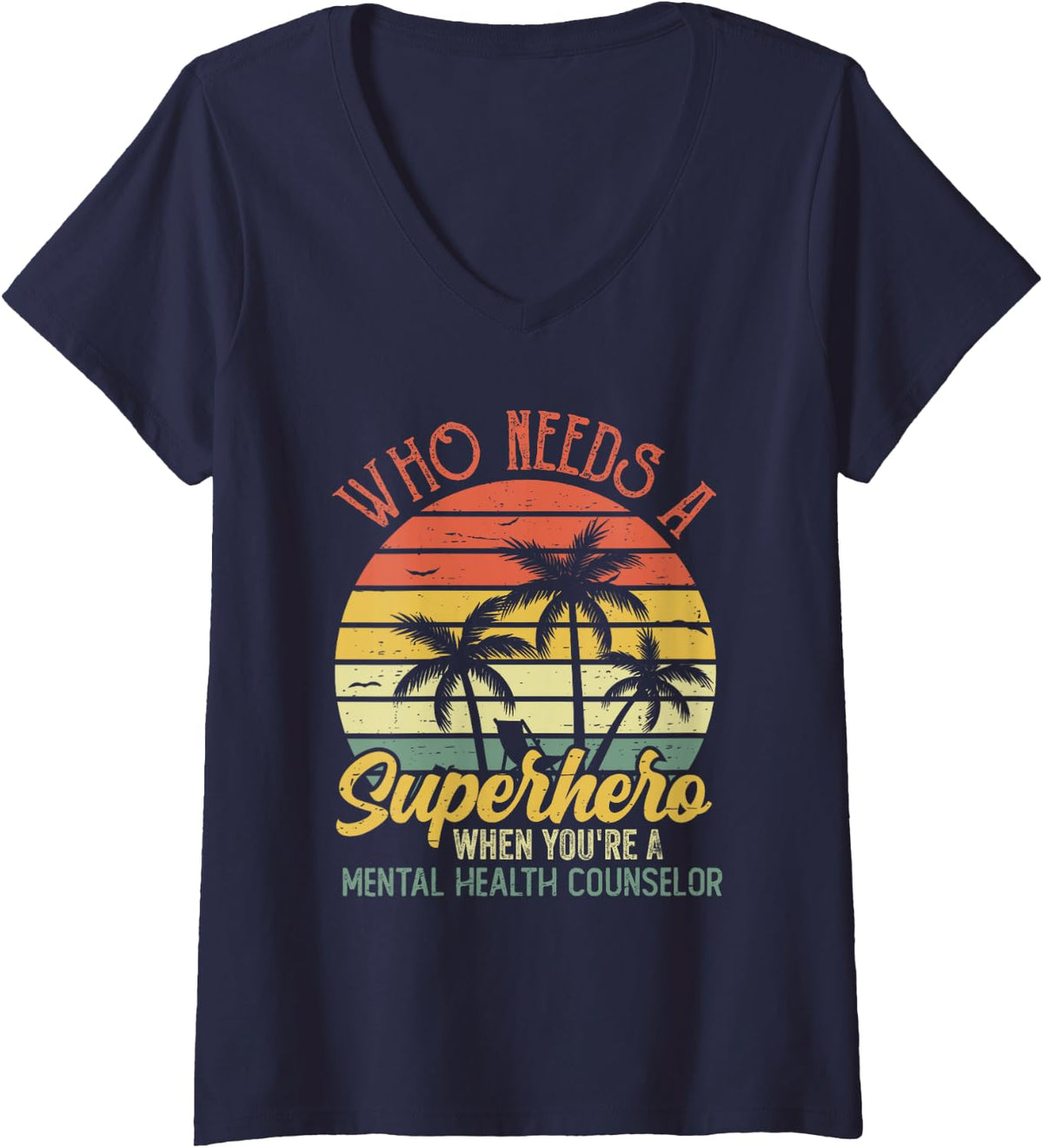 Women's Mental Health Counselor Funny Retro Vintage Superhero Men V-Neck T-Shirt - Navy Blue