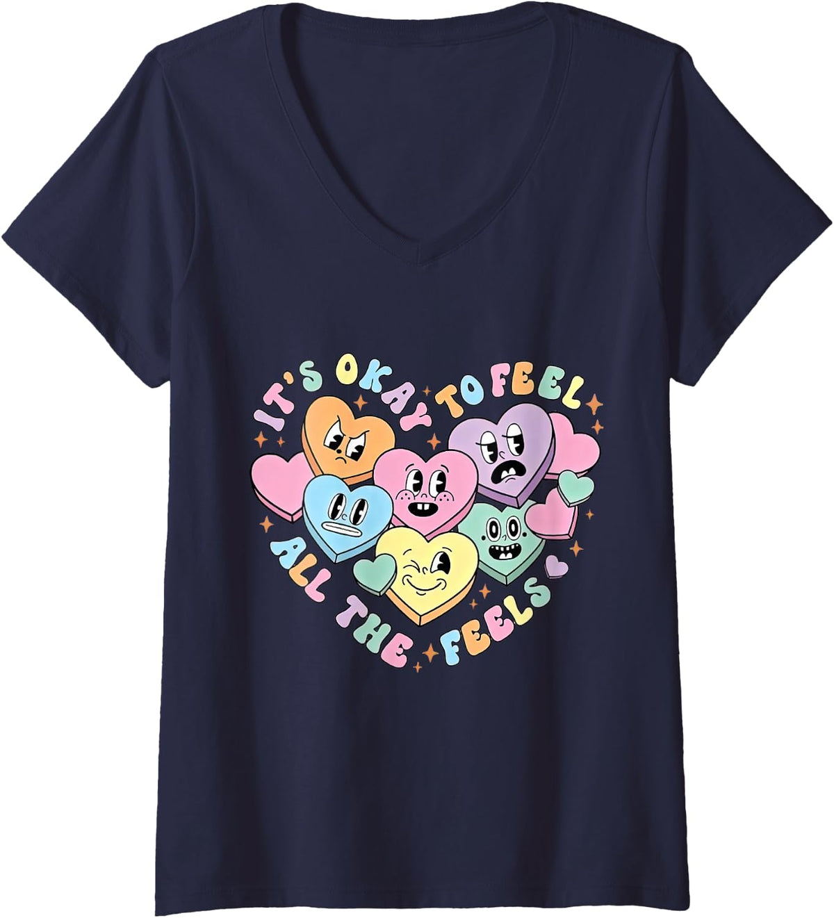 Women's School Counselor Valentine, Mental Health Valentine V-Neck T-Shirt - Navy Blue