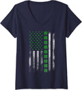 Women's US American Flag with Shamrocks St Patricks Day V-Neck T-Shirt - Navy Blue