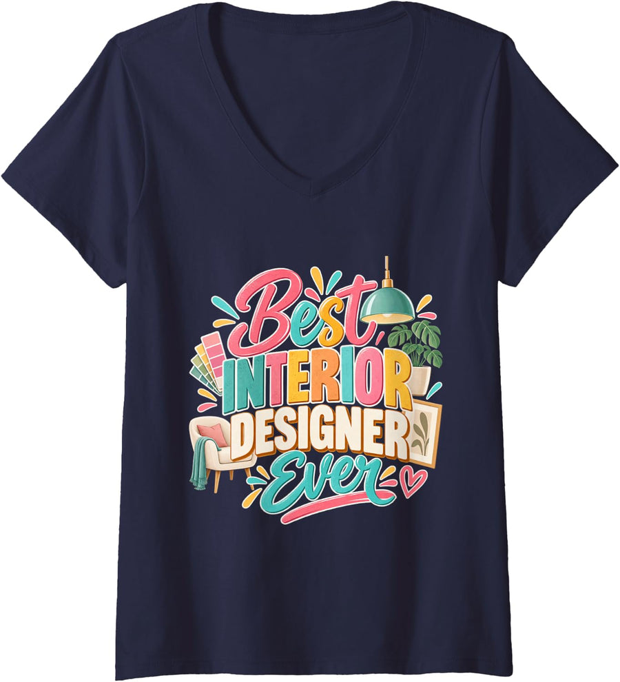 Women's Best Interior Designer Ever V-Neck T-Shirt - Navy Blue