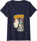Women's Halloween Great Dane Ghost Boop V-Neck T-Shirt - Navy Blue