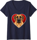 Women's Fawn Great Dane Heart V-Neck T-Shirt - Navy Blue