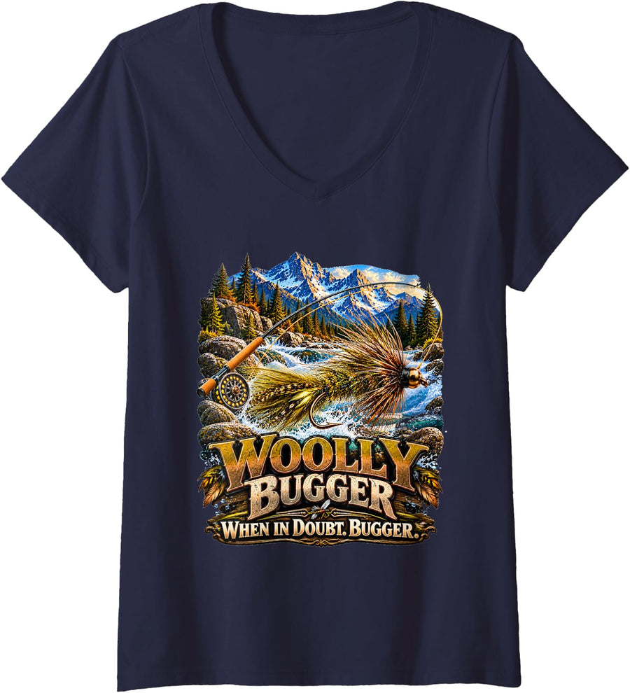 Women's Fly Fishing Trout Fisherman Angler Fly Tying Outdoors Men V-Neck T-Shirt - Navy Blue
