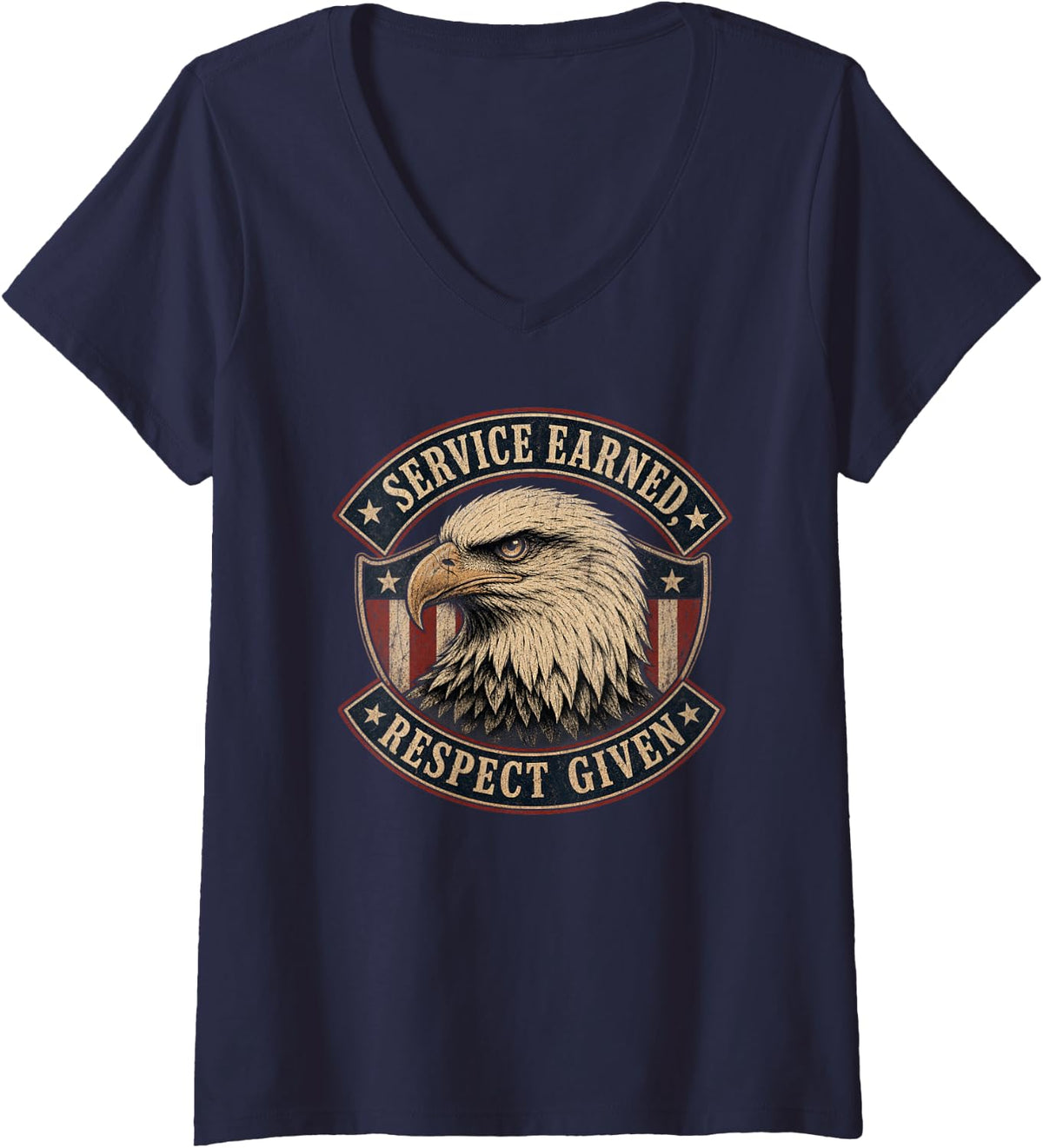 Women's Veterans Day Eagle Badge V-Neck T-Shirt - Navy Blue